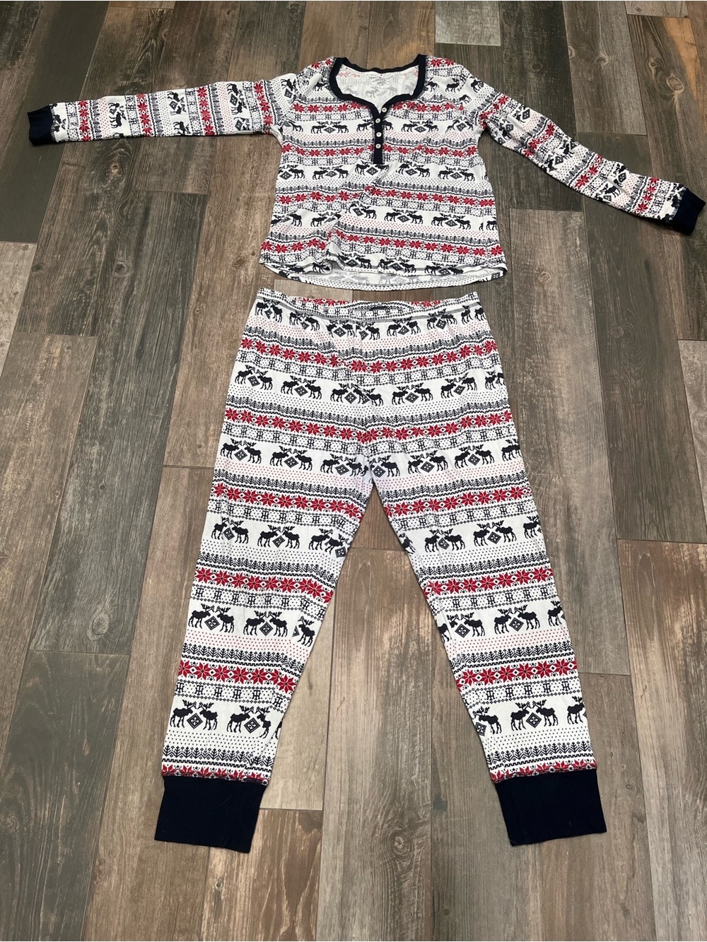Tommy Hilfiger Large Blue Fair Isle Henley Top & Jogger Pant Sleepwear Pajamas